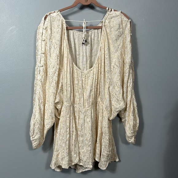 Free People Little Shine Ivory Sequined Tunic size Large - Picture 16 of 16